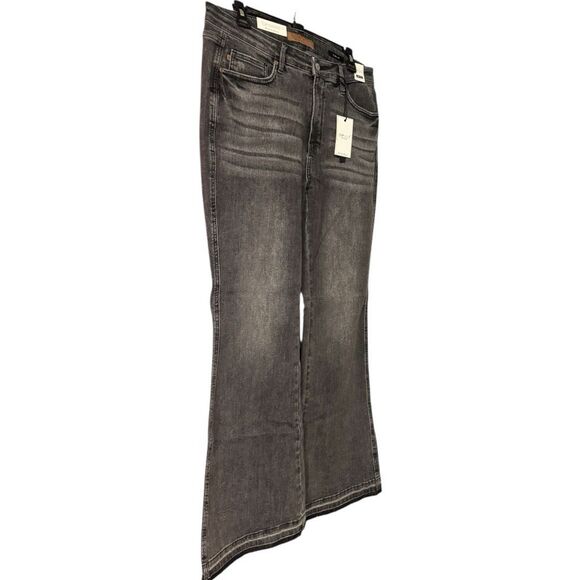 Judy Blue Washed Gray Mid Rise Tummy Control Release Hem Flare Jeans NWT - Picture 7 of 15
